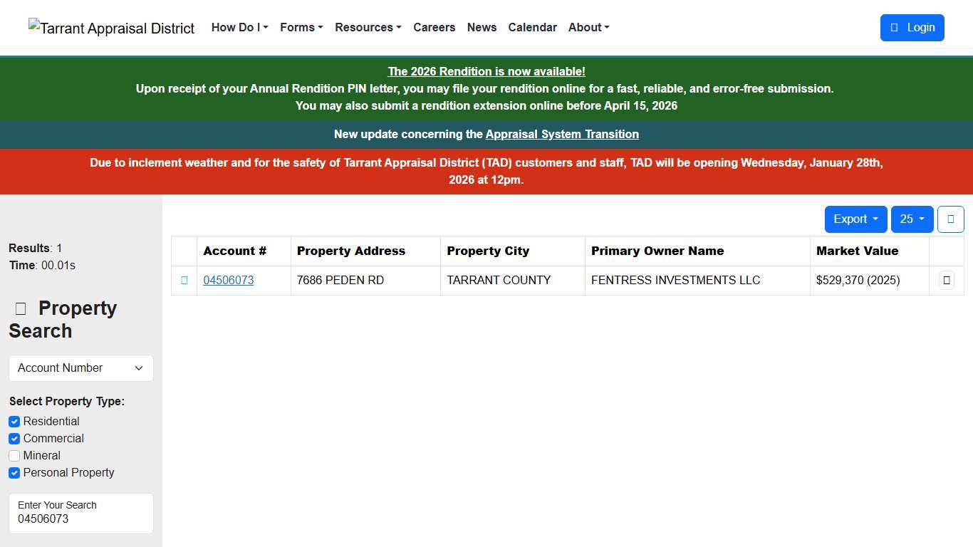 Property Search Results - Tarrant Appraisal District